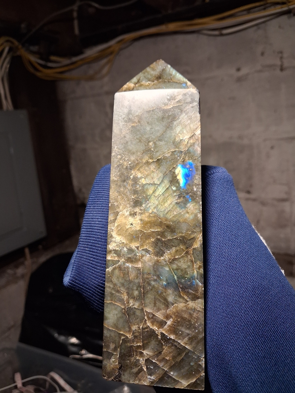 Labradorite Tower Obelisk — Iridescent Brown and Blue Home Accent
